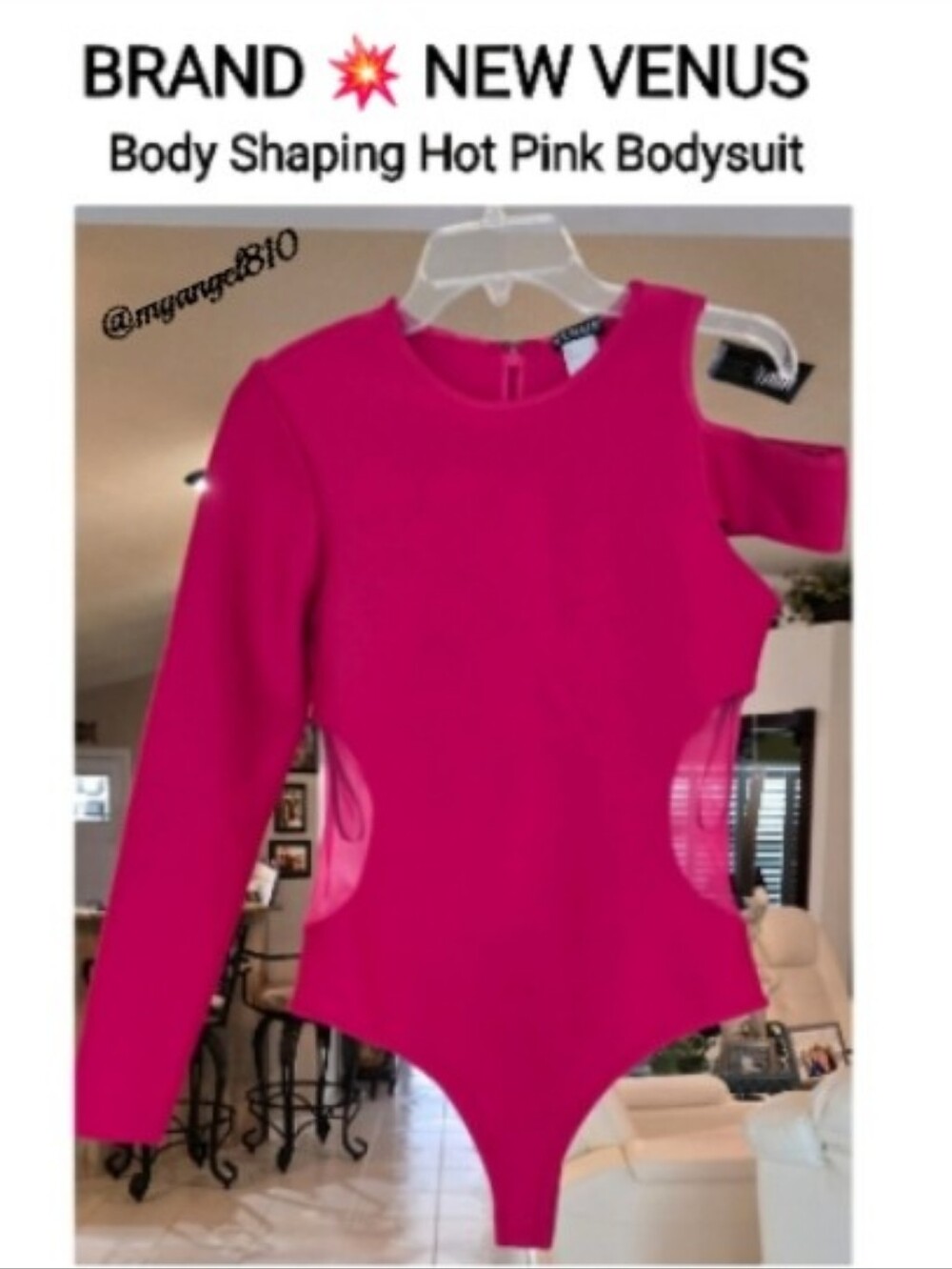 Venus Body Shaping Hot Pink One-Shoulder Mesh Cutout Bodysuit, Size 12